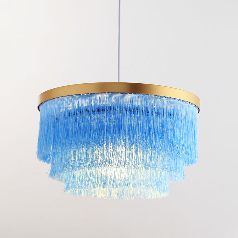 1 Bulb 3-Layer Pendant Lamp Modern Fabric Suspended Lighting Fixture in Grey/White/Blue for Bedroom Clearhalo 'Ceiling Lights' 'Pendant Lights' 'Pendants' Lighting' 342077