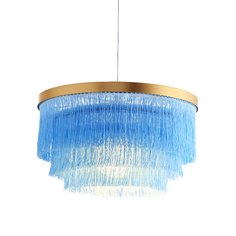 1 Bulb 3-Layer Pendant Lamp Modern Fabric Suspended Lighting Fixture in Grey/White/Blue for Bedroom Clearhalo 'Ceiling Lights' 'Pendant Lights' 'Pendants' Lighting' 342078