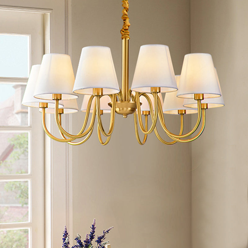 Fabric Tapered Hanging Chandelier Traditional 3/5/6 Lights Living Room Pendant Light in Brass Clearhalo 'Ceiling Lights' 'Chandeliers' Lighting' options 342190