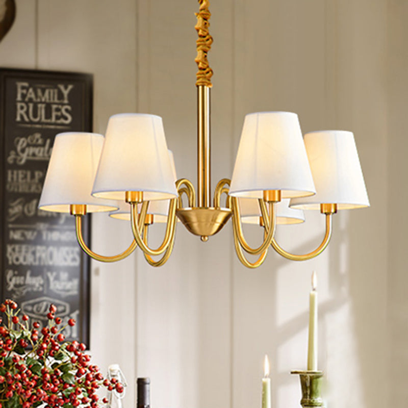 Fabric Tapered Hanging Chandelier Traditional 3/5/6 Lights Living Room Pendant Light in Brass Clearhalo 'Ceiling Lights' 'Chandeliers' Lighting' options 342194