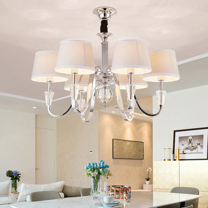 3/6 Bulbs Cone Chandelier Light Classic White Fabric Hanging Ceiling Fixture for Bedroom Clearhalo 'Ceiling Lights' 'Chandeliers' Lighting' options 342211
