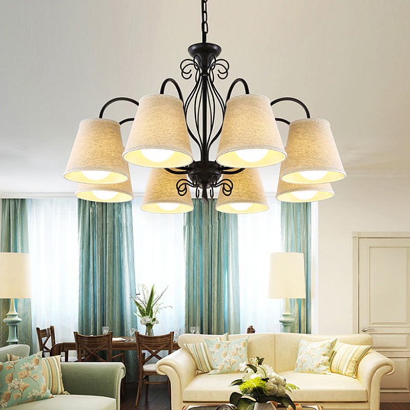 3/6/8 Bulbs Ceiling Lamp with Cone Fabric Shade Classic Living Room Chandelier Pendant Light in Black/White Clearhalo 'Ceiling Lights' 'Chandeliers' Lighting' options 342228