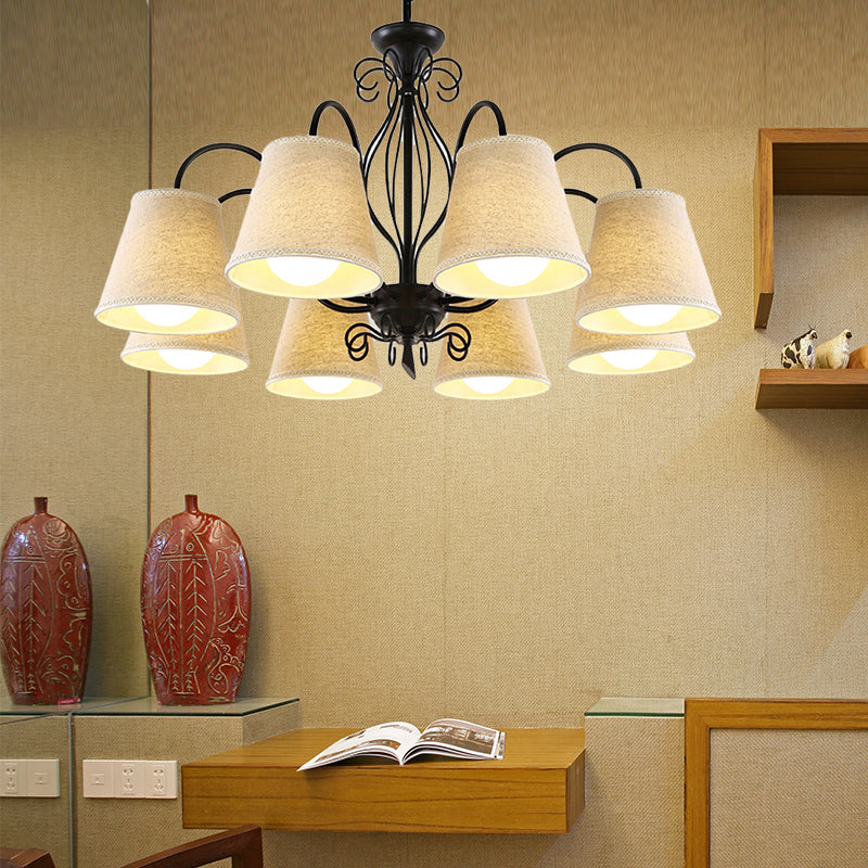 3/6/8 Bulbs Ceiling Lamp with Cone Fabric Shade Classic Living Room Chandelier Pendant Light in Black/White Clearhalo 'Ceiling Lights' 'Chandeliers' Lighting' options 342229