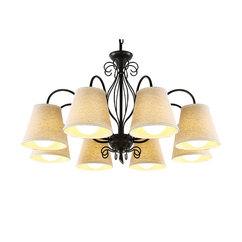 3/6/8 Bulbs Ceiling Lamp with Cone Fabric Shade Classic Living Room Chandelier Pendant Light in Black/White Clearhalo 'Ceiling Lights' 'Chandeliers' Lighting' options 342230