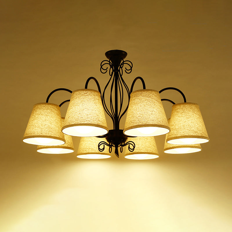 3/6/8 Bulbs Ceiling Lamp with Cone Fabric Shade Classic Living Room Chandelier Pendant Light in Black/White Clearhalo 'Ceiling Lights' 'Chandeliers' Lighting' options 342231