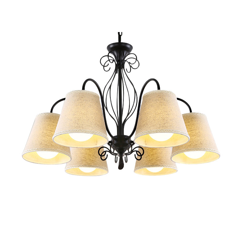 3/6/8 Bulbs Ceiling Lamp with Cone Fabric Shade Classic Living Room Chandelier Pendant Light in Black/White Clearhalo 'Ceiling Lights' 'Chandeliers' Lighting' options 342235