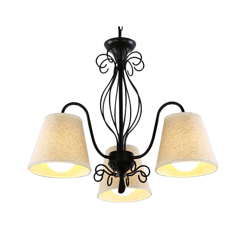 3/6/8 Bulbs Ceiling Lamp with Cone Fabric Shade Classic Living Room Chandelier Pendant Light in Black/White Clearhalo 'Ceiling Lights' 'Chandeliers' Lighting' options 342239