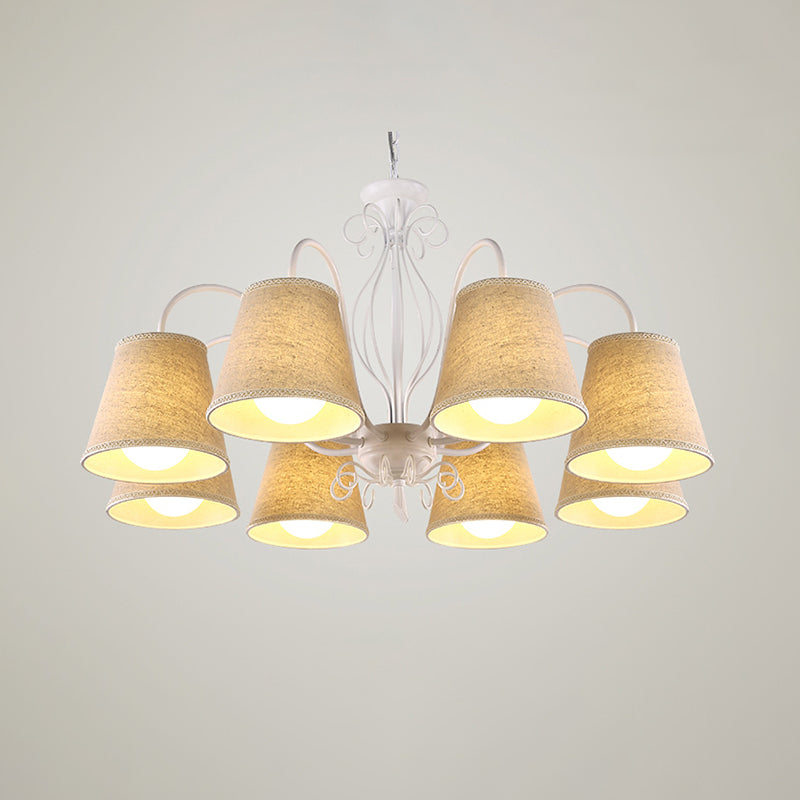 3/6/8 Bulbs Ceiling Lamp with Cone Fabric Shade Classic Living Room Chandelier Pendant Light in Black/White Clearhalo 'Ceiling Lights' 'Chandeliers' Lighting' options 342241