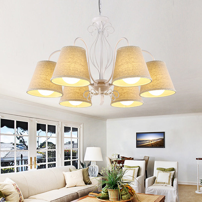 3/6/8 Bulbs Ceiling Lamp with Cone Fabric Shade Classic Living Room Chandelier Pendant Light in Black/White Clearhalo 'Ceiling Lights' 'Chandeliers' Lighting' options 342243