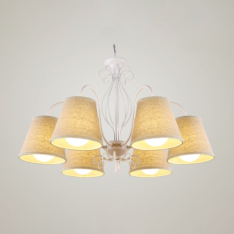 3/6/8 Bulbs Ceiling Lamp with Cone Fabric Shade Classic Living Room Chandelier Pendant Light in Black/White Clearhalo 'Ceiling Lights' 'Chandeliers' Lighting' options 342244