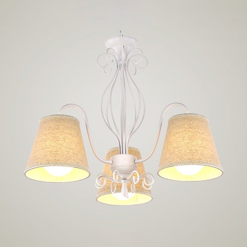 3/6/8 Bulbs Ceiling Lamp with Cone Fabric Shade Classic Living Room Chandelier Pendant Light in Black/White Clearhalo 'Ceiling Lights' 'Chandeliers' Lighting' options 342247