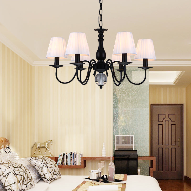 Conical Living Room Pendant Chandelier Traditional Fabric 3/5/6 Lights White Hanging Fixture Clearhalo 'Ceiling Lights' 'Chandeliers' Lighting' options 342283