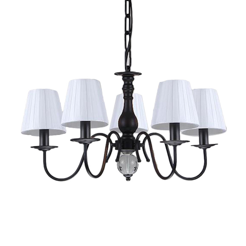 Conical Living Room Pendant Chandelier Traditional Fabric 3/5/6 Lights White Hanging Fixture Clearhalo 'Ceiling Lights' 'Chandeliers' Lighting' options 342286