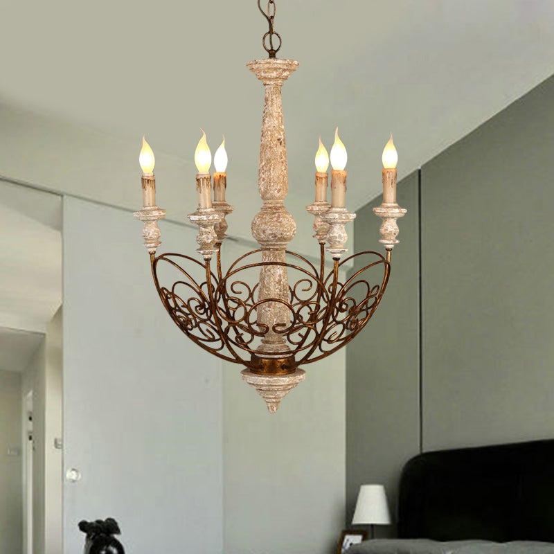 Brass 6 Lights Chandelier Lighting Rustic Wooden Candelabra Pendant Lamp for Living Room Brass Clearhalo 'Ceiling Lights' 'Chandeliers' Lighting' options 342333_6f68925e-4fb2-48d3-be52-d607d2d09ae9
