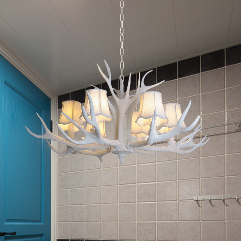 3/4/5 Lights Chandelier Lighting Fixture Modern Cone Resin Ceiling Suspension Lamp in White for Living Room 6 White Clearhalo 'Ceiling Lights' 'Chandeliers' Lighting' options 342467_7580e169-f507-44c1-bb9f-2365ec5f1c70