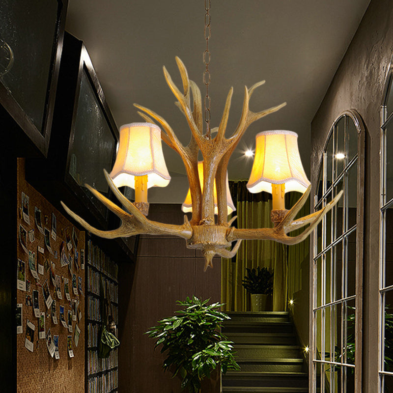 Conical Living Room Drop Lamp Traditional Resin 3/4/5 Bulbs Brown Chandelier Pendant Light with Antler 3 Brown Clearhalo 'Ceiling Lights' 'Chandeliers' Lighting' options 342482_42ab0611-1160-422e-b119-d789f7f47dcd