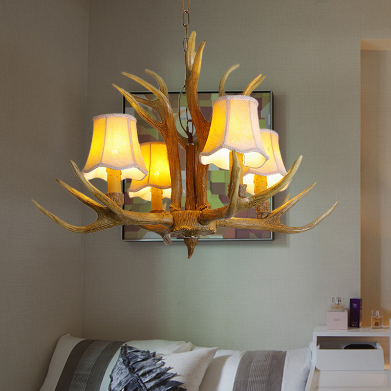 Conical Living Room Drop Lamp Traditional Resin 3/4/5 Bulbs Brown Chandelier Pendant Light with Antler Clearhalo 'Ceiling Lights' 'Chandeliers' Lighting' options 342487