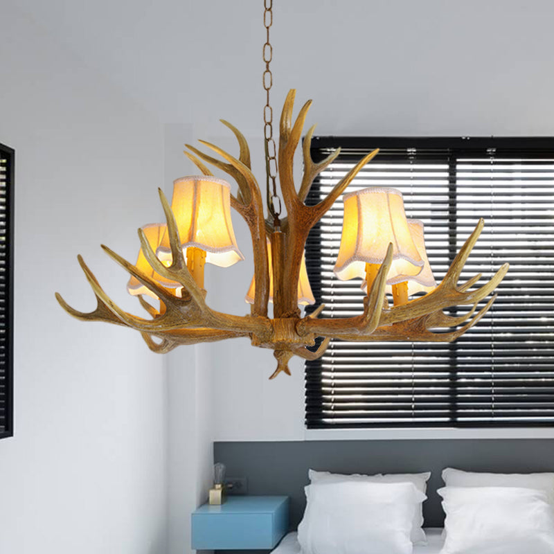 Conical Living Room Drop Lamp Traditional Resin 3/4/5 Bulbs Brown Chandelier Pendant Light with Antler Clearhalo 'Ceiling Lights' 'Chandeliers' Lighting' options 342492