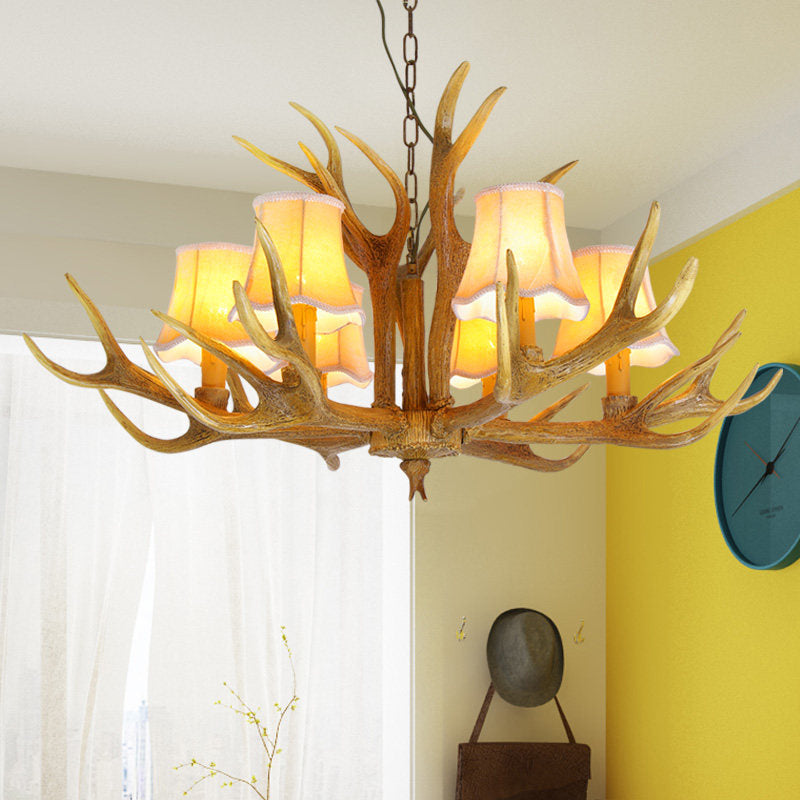 Conical Living Room Drop Lamp Traditional Resin 3/4/5 Bulbs Brown Chandelier Pendant Light with Antler Clearhalo 'Ceiling Lights' 'Chandeliers' Lighting' options 342497