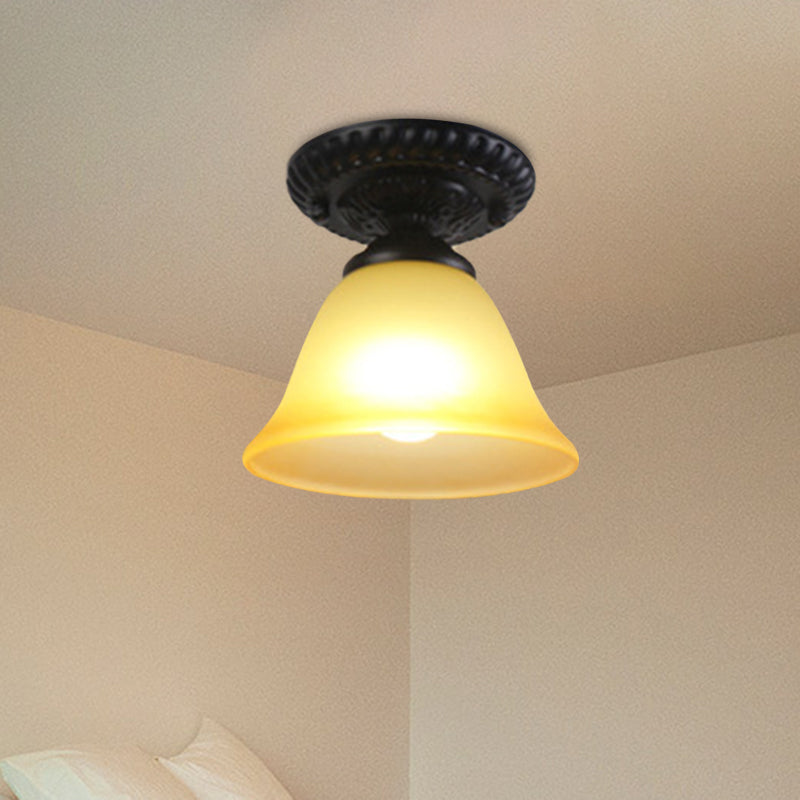 1 Light Cone Flush Mount Lamp Traditional White/Amber Glass Ceiling Mounted Fixture for Living Room Amber Clearhalo 'Ceiling Lights' 'Close To Ceiling Lights' 'Close to ceiling' 'Flush mount' Lighting' 342521