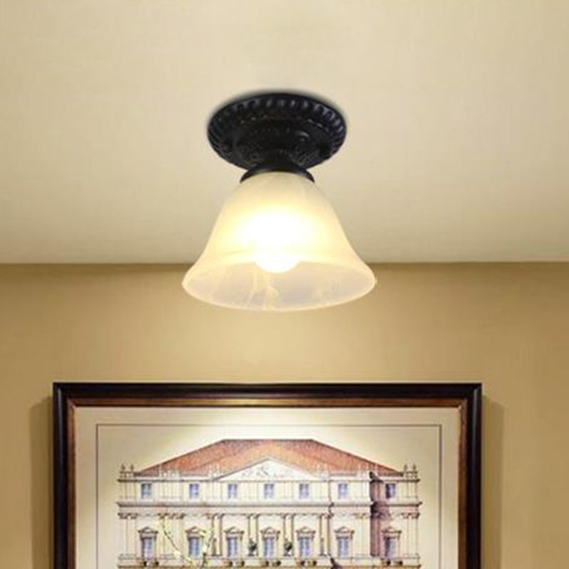 1 Light Cone Flush Mount Lamp Traditional White/Amber Glass Ceiling Mounted Fixture for Living Room White Clearhalo 'Ceiling Lights' 'Close To Ceiling Lights' 'Close to ceiling' 'Flush mount' Lighting' 342526
