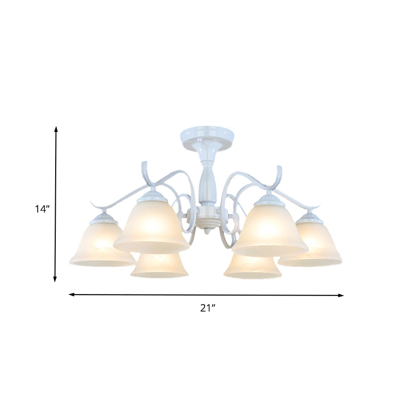 Bell Frosted Glass Semi Flush Traditional 3/5/6 Lights Bedroom Ceiling Light Fixture in White Clearhalo 'Ceiling Lights' 'Close To Ceiling Lights' 'Close to ceiling' 'Glass shade' 'Glass' 'Semi-flushmount' Lighting' 342557