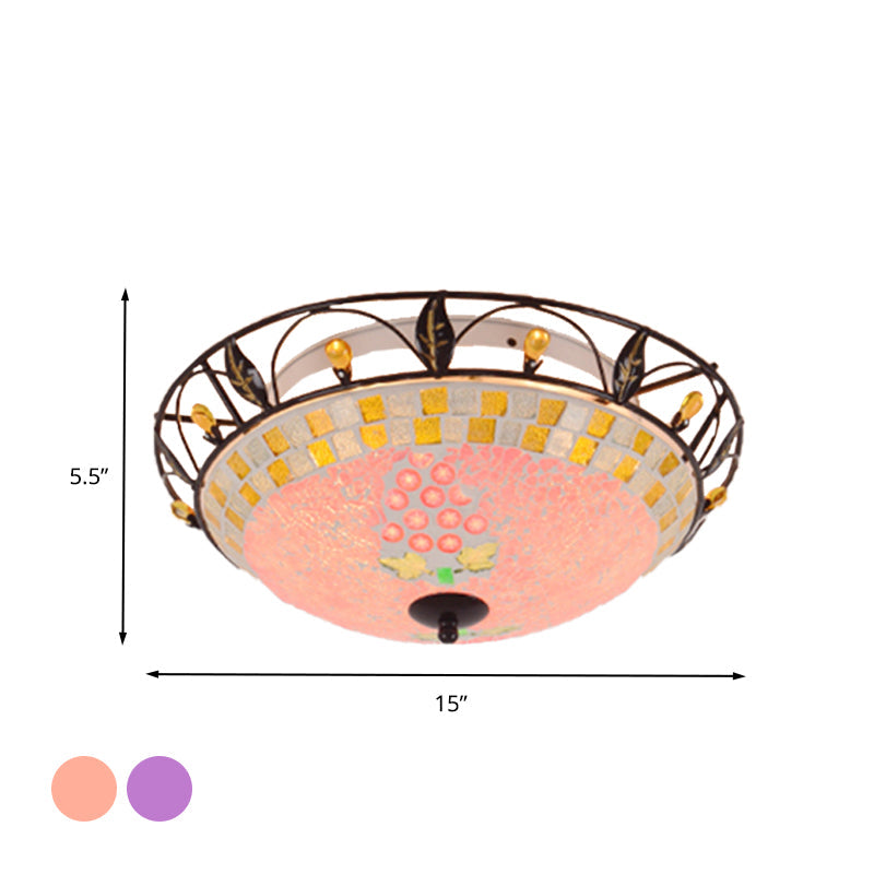 2 Lights Ceiling Light Classic Bowl Frosted Glass Flush Mount Lighting in Pink/Purple for Living Room Clearhalo 'Ceiling Lights' 'Close To Ceiling Lights' 'Close to ceiling' 'Flush mount' Lighting' 342589