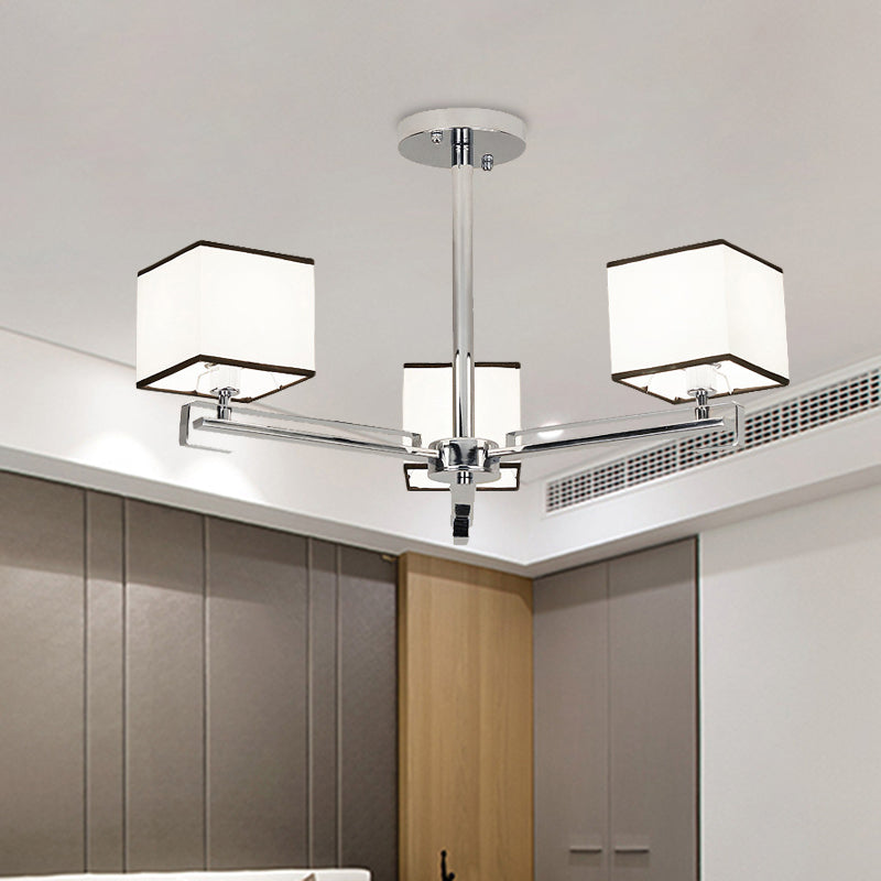 White 3/6/8 Lights Chandelier Light Classic Fabric Square Pendant Lamp for Living Room Clearhalo 'Ceiling Lights' 'Chandeliers' Lighting' options 342641