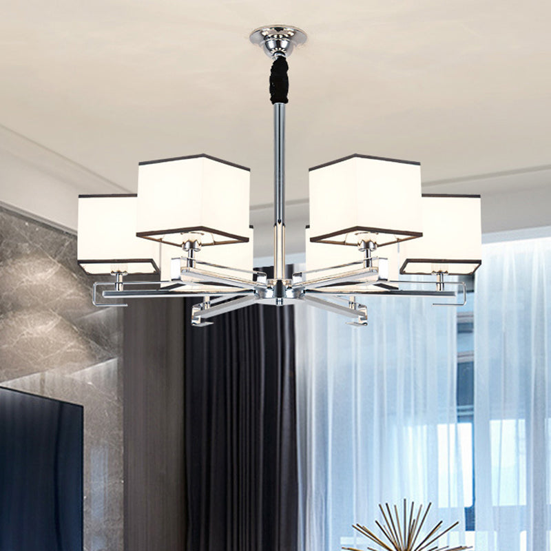 White 3/6/8 Lights Chandelier Light Classic Fabric Square Pendant Lamp for Living Room Clearhalo 'Ceiling Lights' 'Chandeliers' Lighting' options 342646