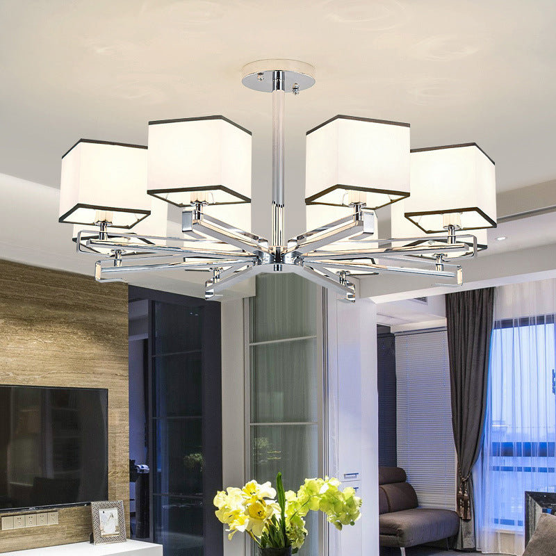 White 3/6/8 Lights Chandelier Light Classic Fabric Square Pendant Lamp for Living Room 8 White Clearhalo 'Ceiling Lights' 'Chandeliers' Lighting' options 342650_ceec9f89-39fc-43f7-87fc-9c72a62234a8