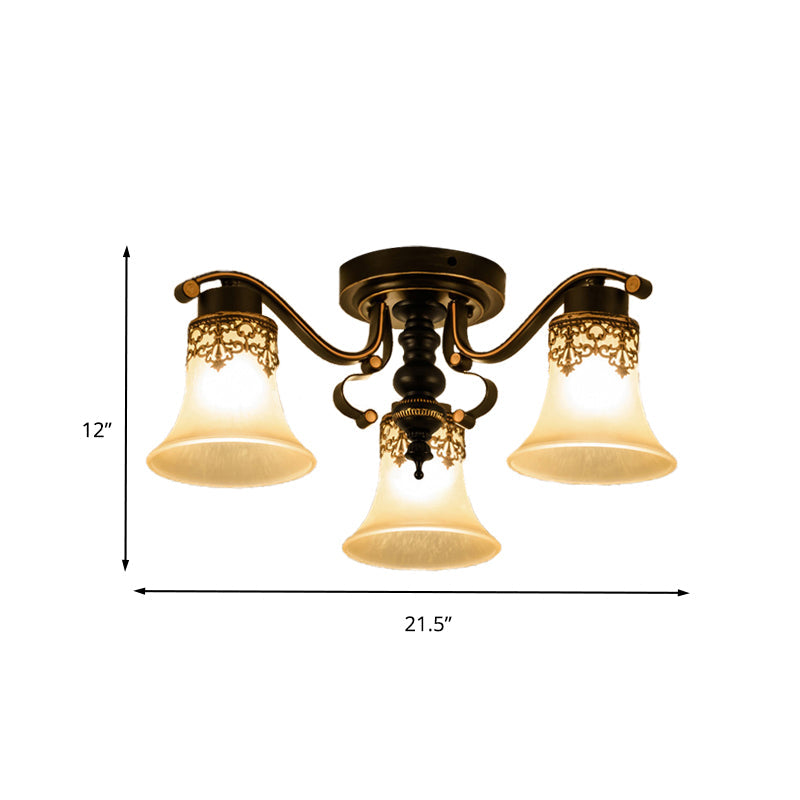 Black Bell Semi Flush Mount Classic Frosted Glass 3/6/8 Lights Living Room Ceiling Light Fixture Clearhalo 'Ceiling Lights' 'Close To Ceiling Lights' 'Close to ceiling' 'Glass shade' 'Glass' 'Pendant Lights' 'Semi-flushmount' Lighting' 342666