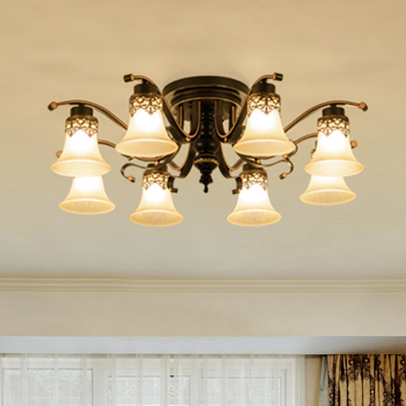 Black Bell Semi Flush Mount Classic Frosted Glass 3/6/8 Lights Living Room Ceiling Light Fixture Clearhalo 'Ceiling Lights' 'Close To Ceiling Lights' 'Close to ceiling' 'Glass shade' 'Glass' 'Pendant Lights' 'Semi-flushmount' Lighting' 342672