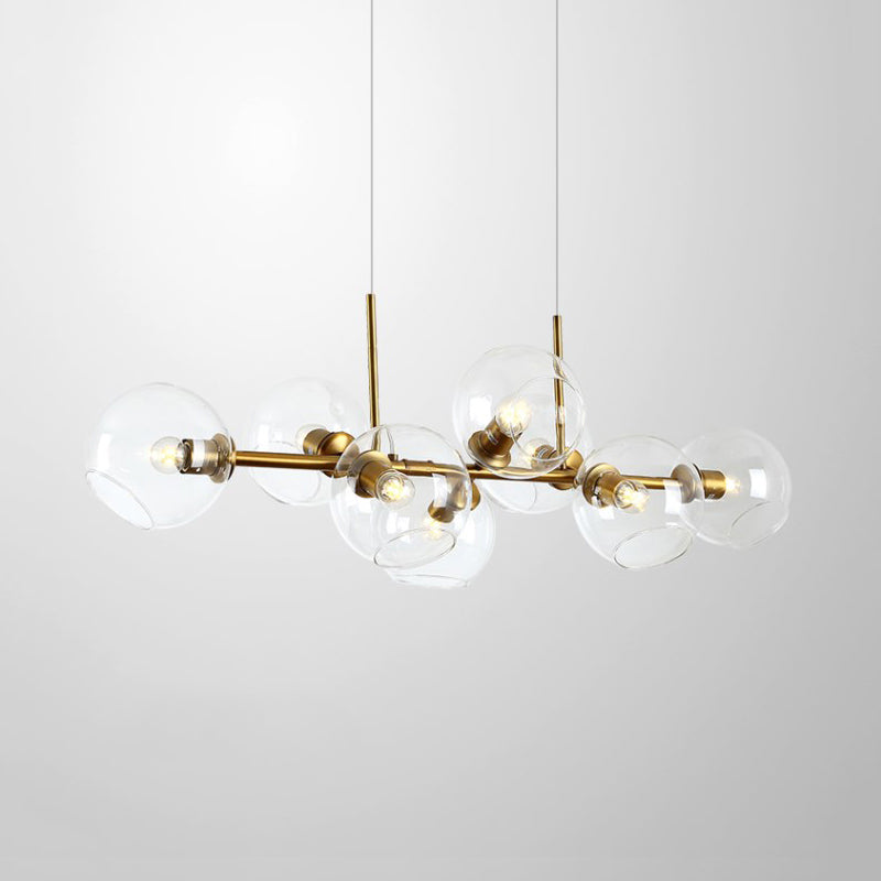 8 Bulbs Ball Island Lamp Contemporary Clear/Smoke Glass Suspended Lighting Fixture in Black/Gold for Dining Room Clearhalo 'Ceiling Lights' 'Chandeliers' 'Close To Ceiling Lights' 'Glass shade' 'Glass' 'Island Lights' Lighting' 342744