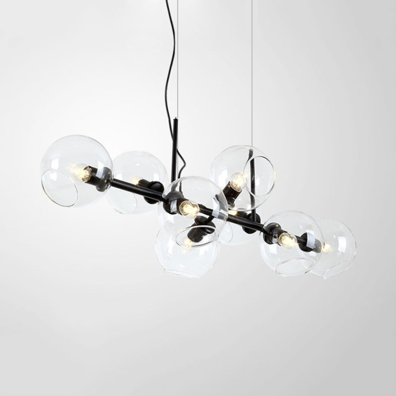 8 Bulbs Ball Island Lamp Contemporary Clear/Smoke Glass Suspended Lighting Fixture in Black/Gold for Dining Room Clearhalo 'Ceiling Lights' 'Chandeliers' 'Close To Ceiling Lights' 'Glass shade' 'Glass' 'Island Lights' Lighting' 342746