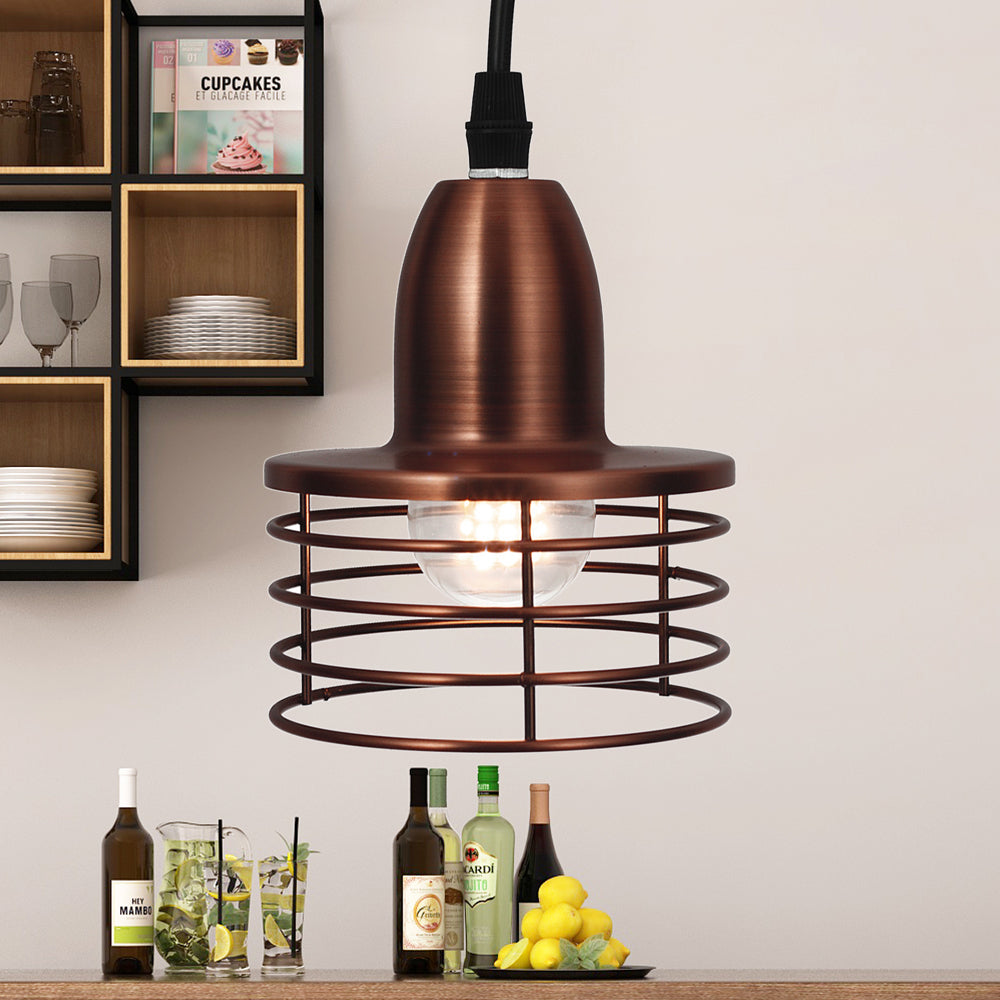 1 Light Drum Pendant Lighting with Wire Cage Shade Industrial Retro Black/Bronze Metal Ceiling Pendant for Kitchen Copper Clearhalo 'Art Deco Pendants' 'Black' 'Cast Iron' 'Ceiling Lights' 'Ceramic' 'Crystal' 'Industrial Pendants' 'Industrial' 'Metal' 'Middle Century Pendants' 'Pendant Lights' 'Pendants' 'Rustic Pendants' 'Tiffany' Lighting' 34357