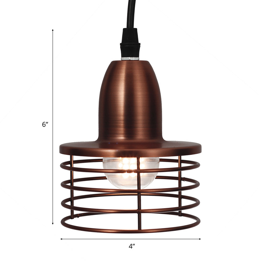 1 Light Drum Pendant Lighting with Wire Cage Shade Industrial Retro Black/Bronze Metal Ceiling Pendant for Kitchen Clearhalo 'Art Deco Pendants' 'Black' 'Cast Iron' 'Ceiling Lights' 'Ceramic' 'Crystal' 'Industrial Pendants' 'Industrial' 'Metal' 'Middle Century Pendants' 'Pendant Lights' 'Pendants' 'Rustic Pendants' 'Tiffany' Lighting' 34360