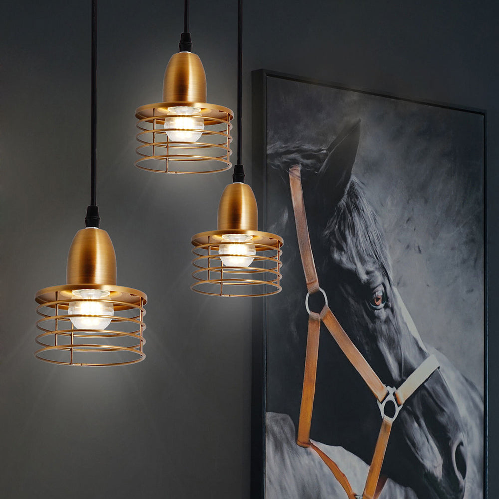 1 Light Drum Pendant Lighting with Wire Cage Shade Industrial Retro Black/Bronze Metal Ceiling Pendant for Kitchen Antique Brass Clearhalo 'Art Deco Pendants' 'Black' 'Cast Iron' 'Ceiling Lights' 'Ceramic' 'Crystal' 'Industrial Pendants' 'Industrial' 'Metal' 'Middle Century Pendants' 'Pendant Lights' 'Pendants' 'Rustic Pendants' 'Tiffany' Lighting' 34361