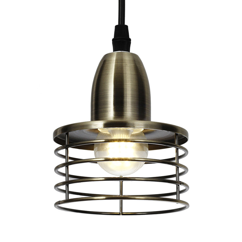 1 Light Drum Pendant Lighting with Wire Cage Shade Industrial Retro Black/Bronze Metal Ceiling Pendant for Kitchen Clearhalo 'Art Deco Pendants' 'Black' 'Cast Iron' 'Ceiling Lights' 'Ceramic' 'Crystal' 'Industrial Pendants' 'Industrial' 'Metal' 'Middle Century Pendants' 'Pendant Lights' 'Pendants' 'Rustic Pendants' 'Tiffany' Lighting' 34366