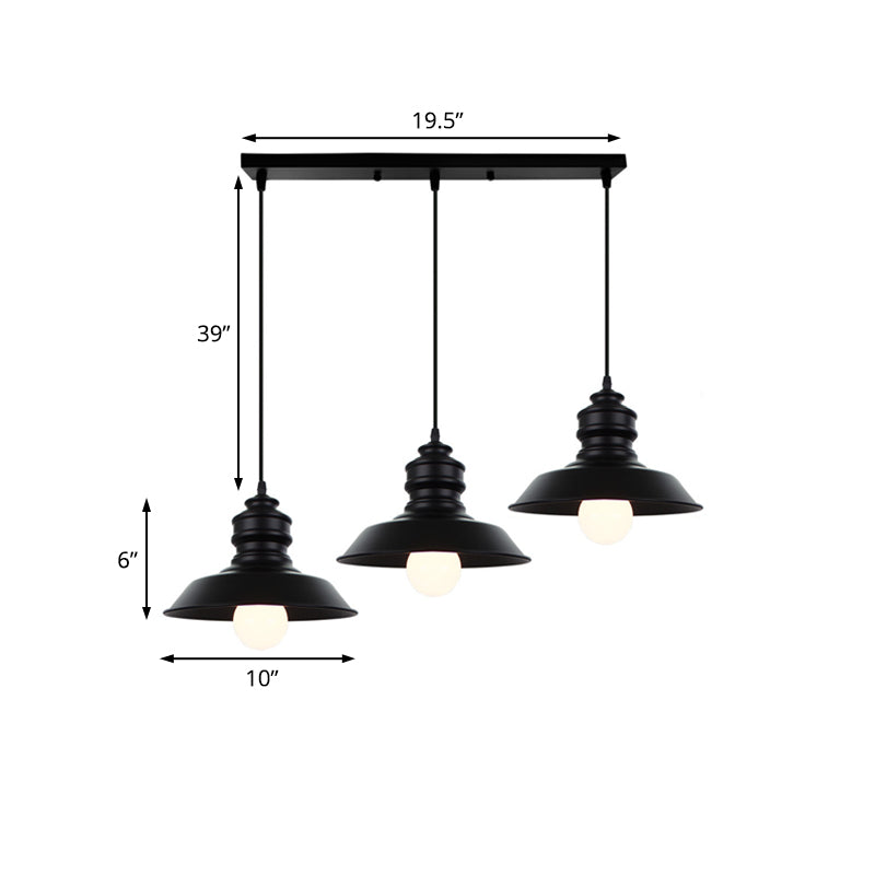 Farmhouse Barn Pendant Light 3 Lights Metallic Hanging Light Fixture with Round/Linear Canopy in Black Clearhalo 'Art Deco Pendants' 'Black' 'Cast Iron' 'Ceiling Lights' 'Ceramic' 'Crystal' 'Industrial Pendants' 'Industrial' 'Metal' 'Middle Century Pendants' 'Pendant Lights' 'Pendants' 'Rustic Pendants' 'Tiffany' Lighting' 34450