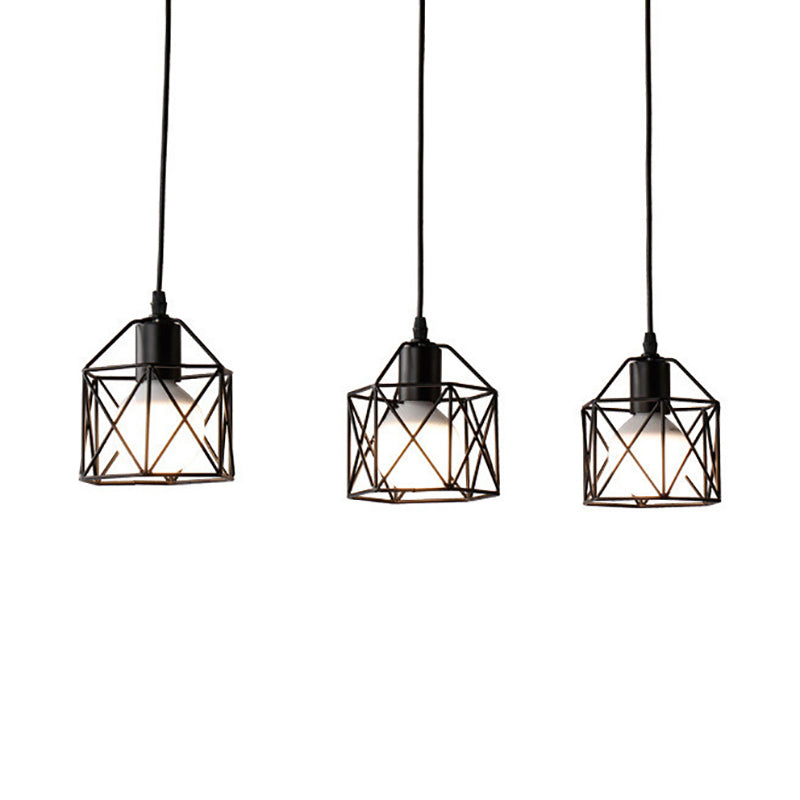 Hexagon Kitchen Ceiling Fixture with Wire Cage Farmhouse Style Metallic 3 Bulbs Black Finish Pendant Light Clearhalo 'Art Deco Pendants' 'Black' 'Cast Iron' 'Ceiling Lights' 'Ceramic' 'Crystal' 'Industrial Pendants' 'Industrial' 'Metal' 'Middle Century Pendants' 'Pendant Lights' 'Pendants' 'Rustic Pendants' 'Tiffany' Lighting' 34524