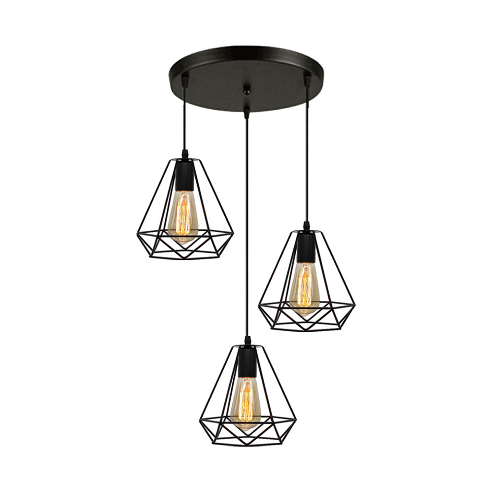 Metal Teardrop Cage Hanging Lighting Vintage Industrial 3 Lights Living Room Pendant Light in Black Clearhalo 'Art Deco Pendants' 'Black' 'Cast Iron' 'Ceiling Lights' 'Ceramic' 'Crystal' 'Industrial Pendants' 'Industrial' 'Metal' 'Middle Century Pendants' 'Pendant Lights' 'Pendants' 'Rustic Pendants' 'Tiffany' Lighting' 34644