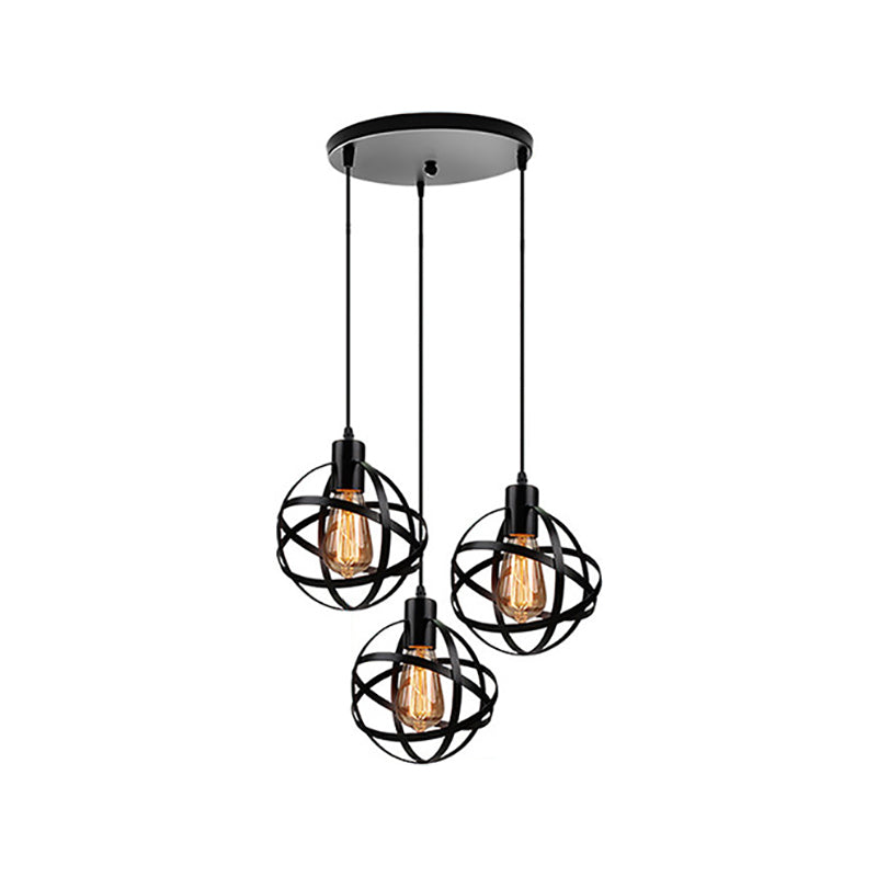 3 Lights Spherical Pendant Light Fixture Industrial Black Metal Hanging Light with Wire Guard for Dining Room Clearhalo 'Art Deco Pendants' 'Black' 'Cast Iron' 'Ceiling Lights' 'Ceramic' 'Crystal' 'Industrial Pendants' 'Industrial' 'Metal' 'Middle Century Pendants' 'Pendant Lights' 'Pendants' 'Rustic Pendants' 'Tiffany' Lighting' 34733