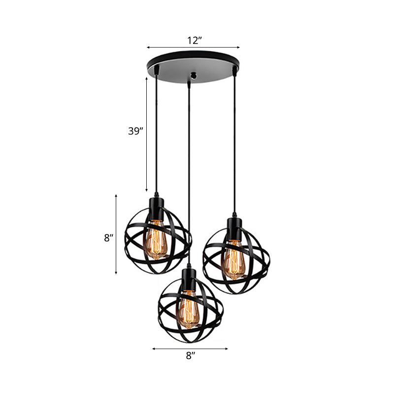3 Lights Spherical Pendant Light Fixture Industrial Black Metal Hanging Light with Wire Guard for Dining Room Clearhalo 'Art Deco Pendants' 'Black' 'Cast Iron' 'Ceiling Lights' 'Ceramic' 'Crystal' 'Industrial Pendants' 'Industrial' 'Metal' 'Middle Century Pendants' 'Pendant Lights' 'Pendants' 'Rustic Pendants' 'Tiffany' Lighting' 34734