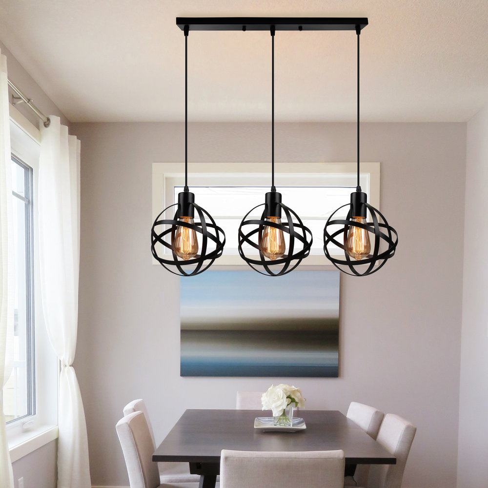 3 Lights Spherical Pendant Light Fixture Industrial Black Metal Hanging Light with Wire Guard for Dining Room Clearhalo 'Art Deco Pendants' 'Black' 'Cast Iron' 'Ceiling Lights' 'Ceramic' 'Crystal' 'Industrial Pendants' 'Industrial' 'Metal' 'Middle Century Pendants' 'Pendant Lights' 'Pendants' 'Rustic Pendants' 'Tiffany' Lighting' 34736