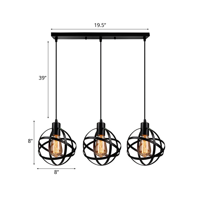 3 Lights Spherical Pendant Light Fixture Industrial Black Metal Hanging Light with Wire Guard for Dining Room Clearhalo 'Art Deco Pendants' 'Black' 'Cast Iron' 'Ceiling Lights' 'Ceramic' 'Crystal' 'Industrial Pendants' 'Industrial' 'Metal' 'Middle Century Pendants' 'Pendant Lights' 'Pendants' 'Rustic Pendants' 'Tiffany' Lighting' 34738