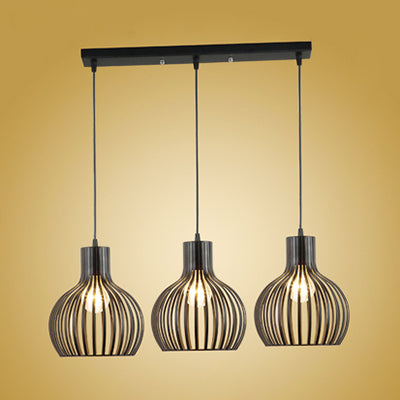 Onion Dining Room Hanging Light with Cage Shade Loft Stylish Iron 3 Lights Black Finish Pendant Lamp Black Linear Clearhalo 'Art Deco Pendants' 'Black' 'Cast Iron' 'Ceiling Lights' 'Ceramic' 'Crystal' 'Industrial Pendants' 'Industrial' 'Metal' 'Middle Century Pendants' 'Pendant Lights' 'Pendants' 'Rustic Pendants' 'Tiffany' Lighting' 35182