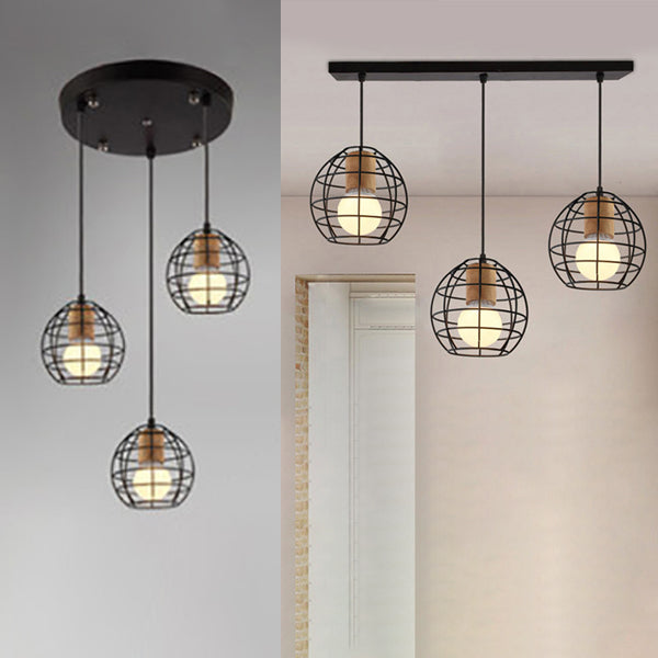3 Heads Ceiling Fixture Retro Stylish Globe/Hexagon Cage Shade Metal Pendant Light Fixture in Black Clearhalo 'Art Deco Pendants' 'Black' 'Cast Iron' 'Ceiling Lights' 'Ceramic' 'Crystal' 'Industrial Pendants' 'Industrial' 'Metal' 'Middle Century Pendants' 'Pendant Lights' 'Pendants' 'Rustic Pendants' 'Tiffany' Lighting' 35316