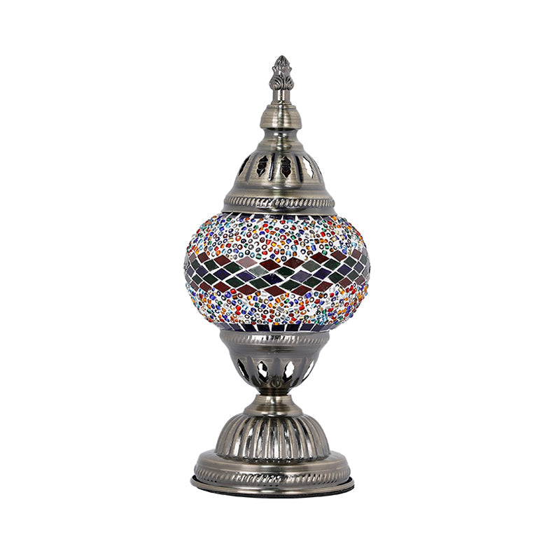 Tower Shape Bedroom Table Lamp Art Deco Stained Glass 1 Light Purple/Red and Green/Red and Blue Nightstand Light Clearhalo 'Lamps' 'Table Lamps' Lighting' 359451