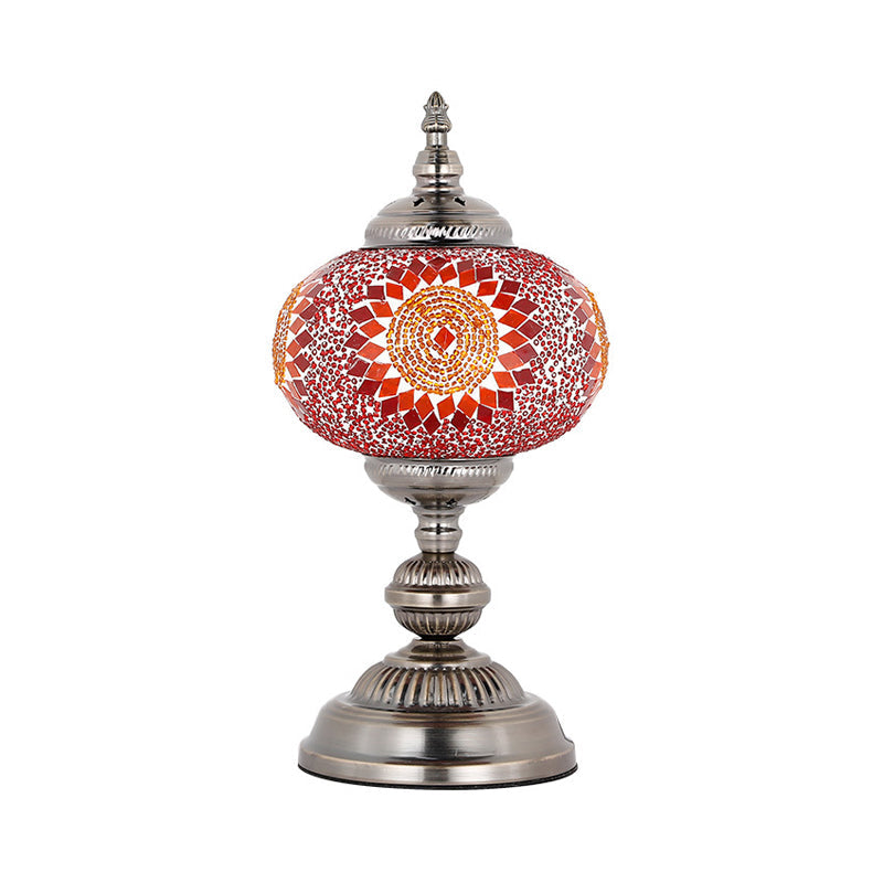 Tower Bedroom Night Table Lamp Mediterranean Stained Glass 1 Bulb Red/Blue/Yellow and Blue Nightstand Light Clearhalo 'Lamps' 'Table Lamps' Lighting' 359470