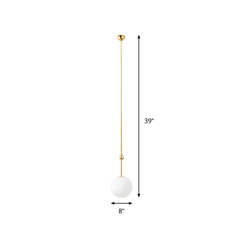 1 Head Bedroom Suspension Light Simple Gold LED Hanging Pendant with Ball Milk Glass Shade, 39"/47" H Clearhalo 'Ceiling Lights' 'Glass shade' 'Glass' 'Modern Pendants' 'Modern' 'Pendant Lights' 'Pendants' Lighting' 359565